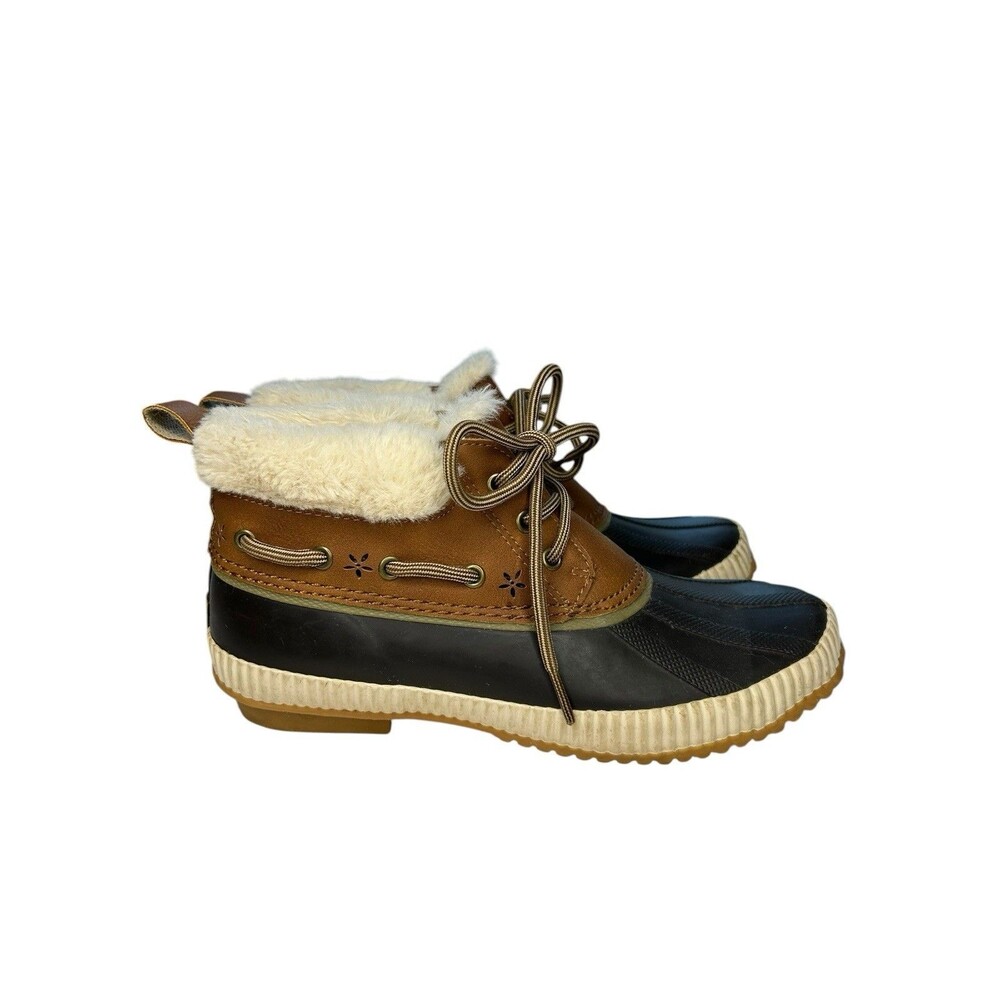 JBU Maria Waterproof Ankle Duck Boots Size 6.5 Brown Rain Snow Faux Fur Lined